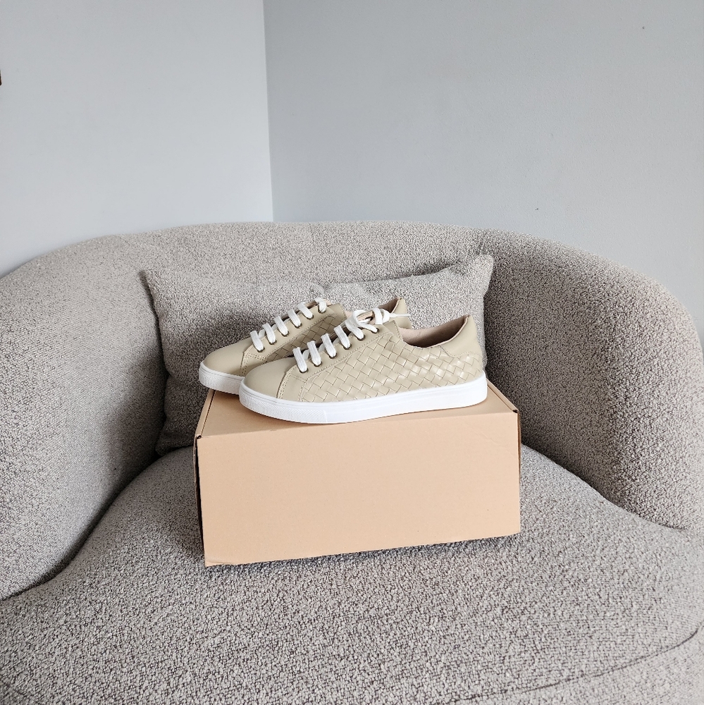Consciously Baby Leather Woven Sneakers in the color Bone